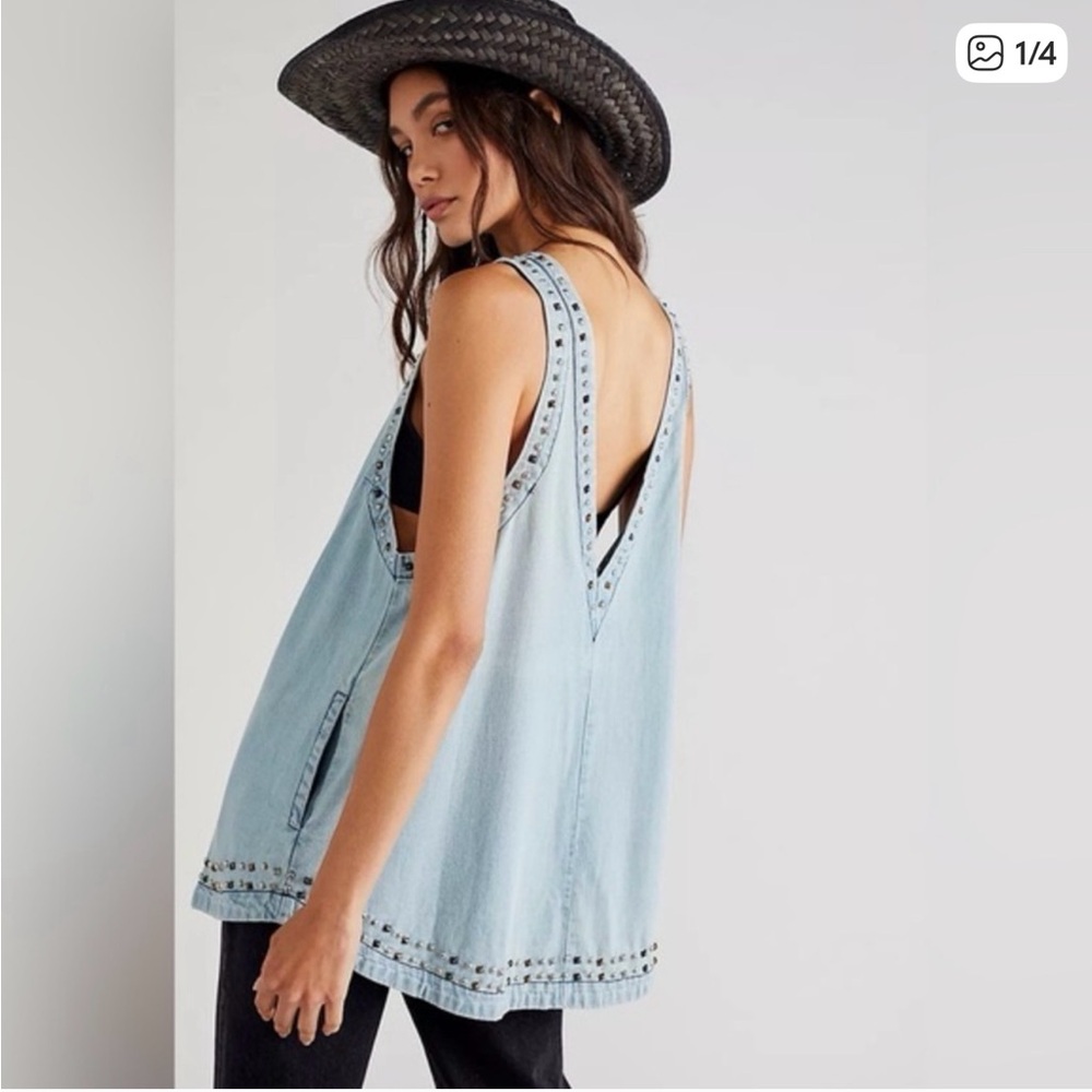 Free People Light Blue Denim Tunic